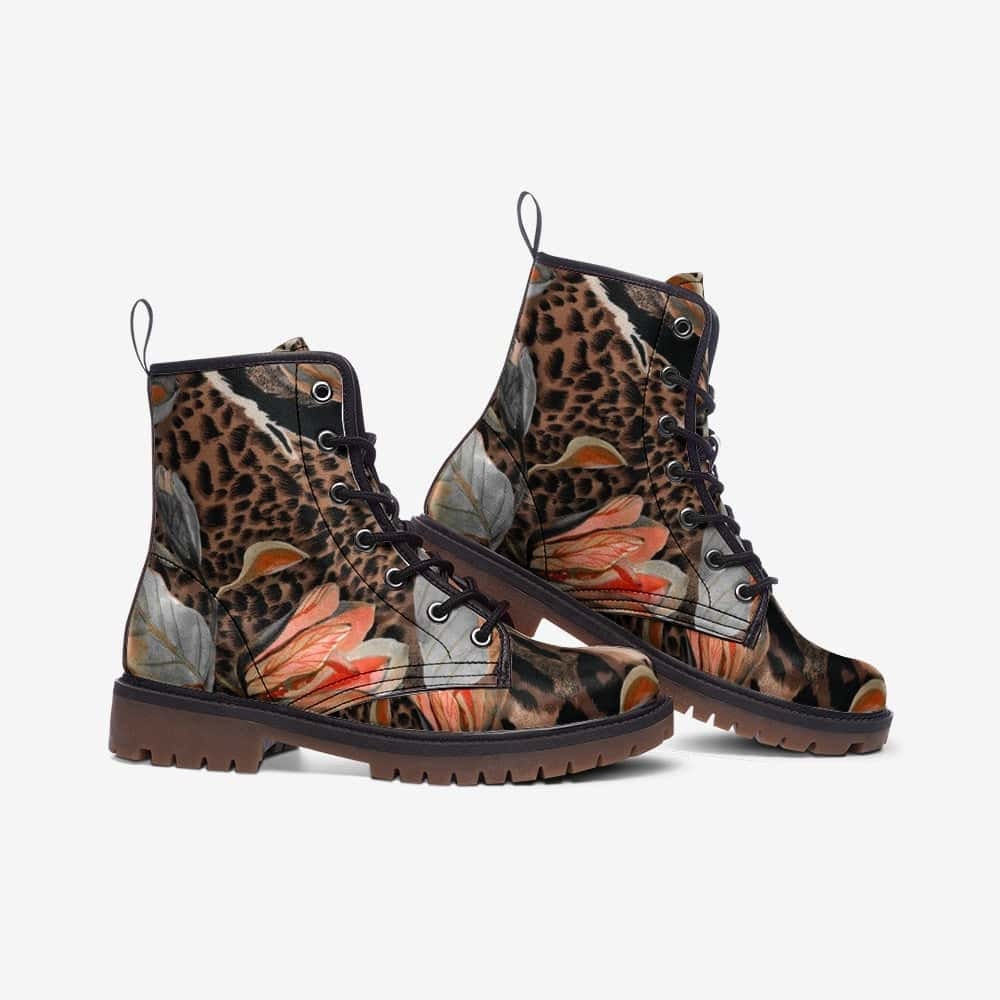 Emerald Blossoms - Flowers And Animal Print Vegan Leather Boots For Hippies