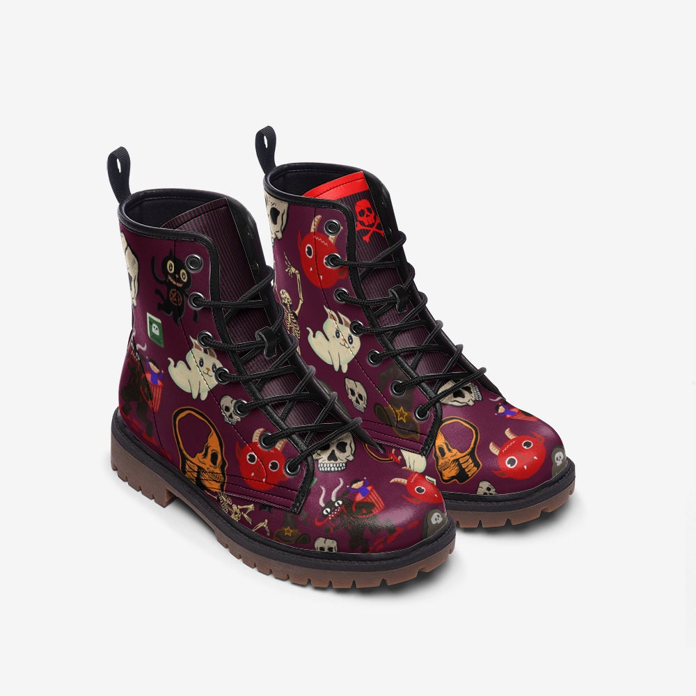 Emerald Blossoms - Little Demon Party Gothic, Punk, Unisex Combat Boots For Hippies