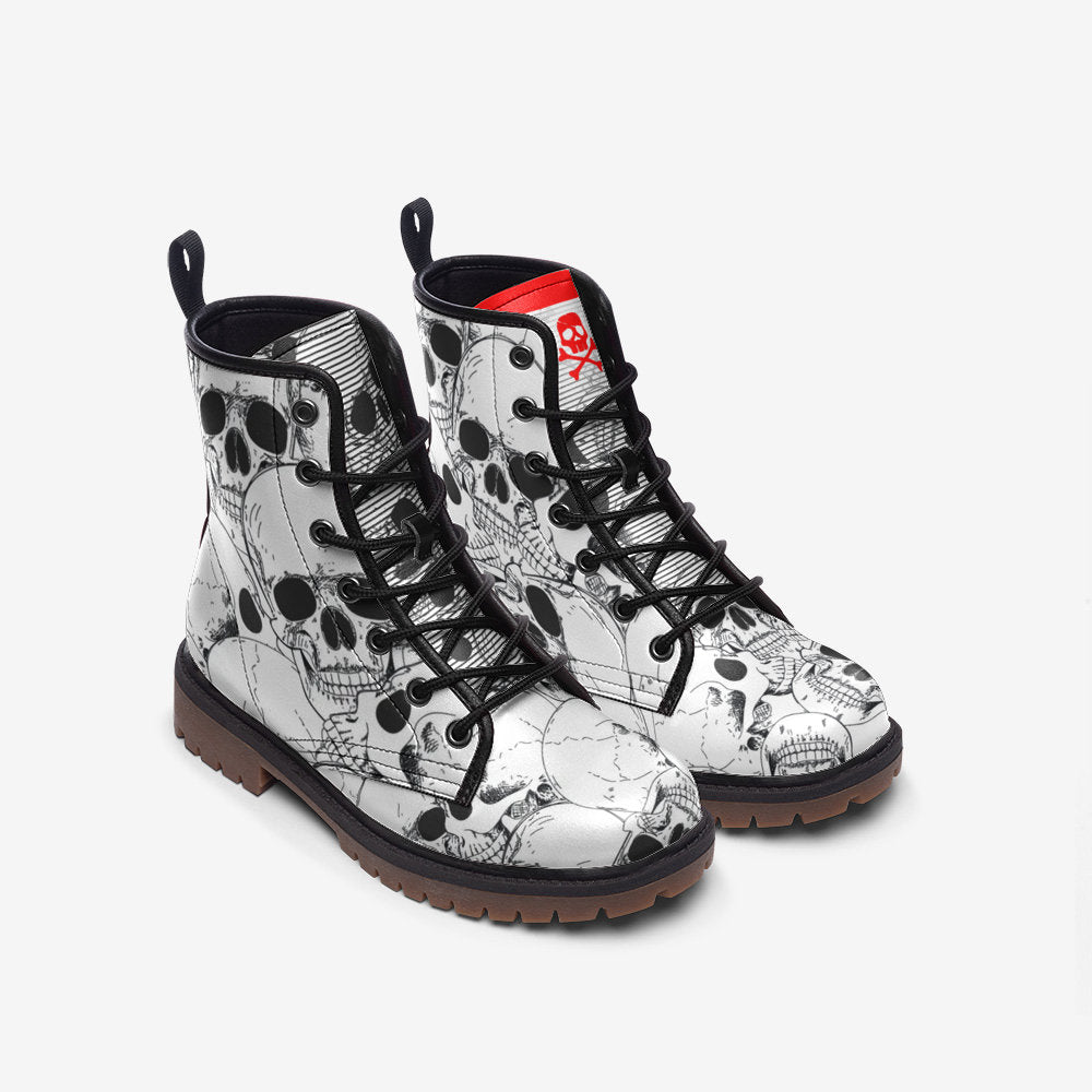 Emerald Blossoms - White Skull Gothic, Punk Combat Boots For Hippies