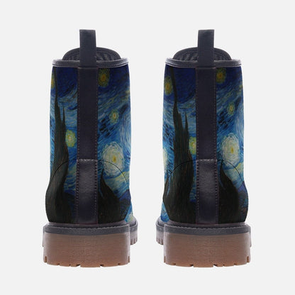 Emerald Blossoms - Van Gogh Starry Night Gothic, Punk Combat Boots For Hippies