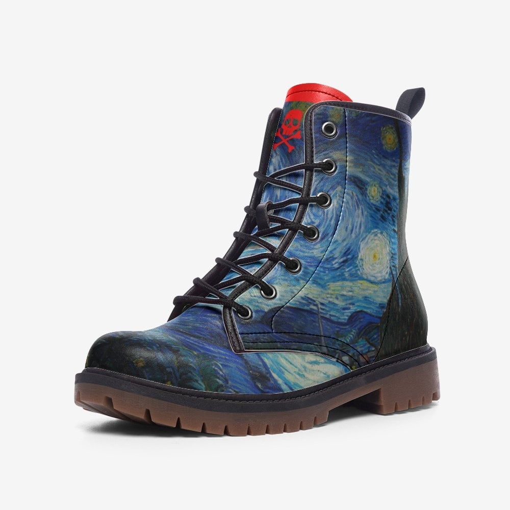 Emerald Blossoms - Van Gogh Starry Night Gothic, Punk Combat Boots For Hippies