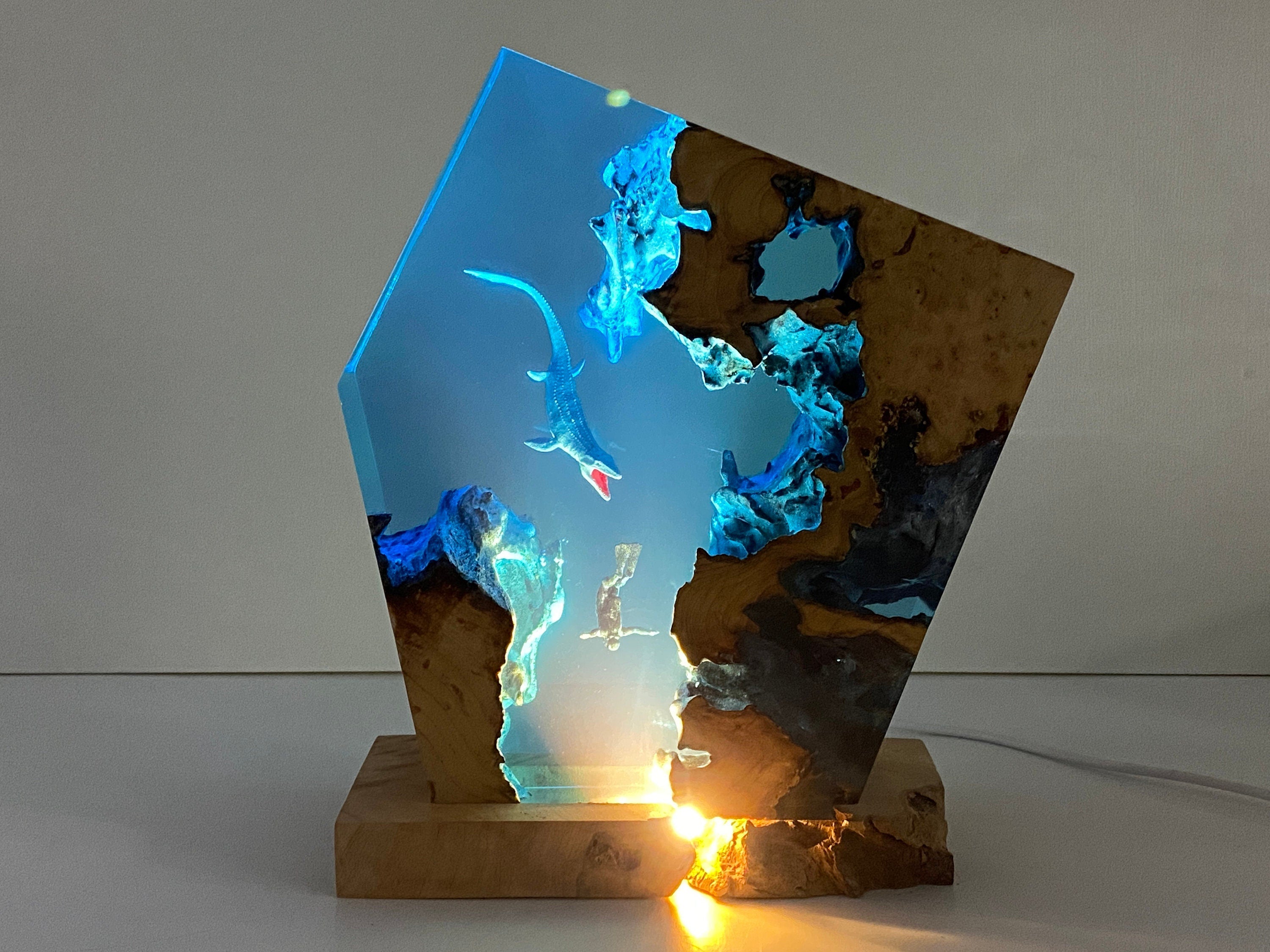 Scuba Diving Deep Sea Exploration Night Light, Large Epoxy Wood Lamp, Unique Gift, Halloween Gift, Christmas Gift