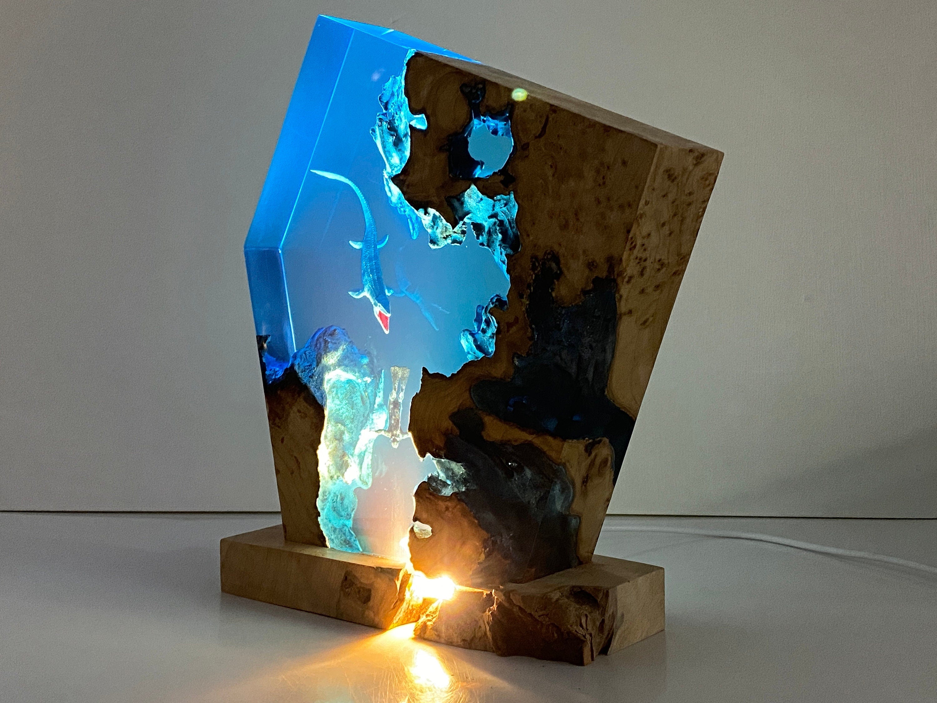 Scuba Diving Deep Sea Exploration Night Light, Large Epoxy Wood Lamp, Unique Gift, Halloween Gift, Christmas Gift
