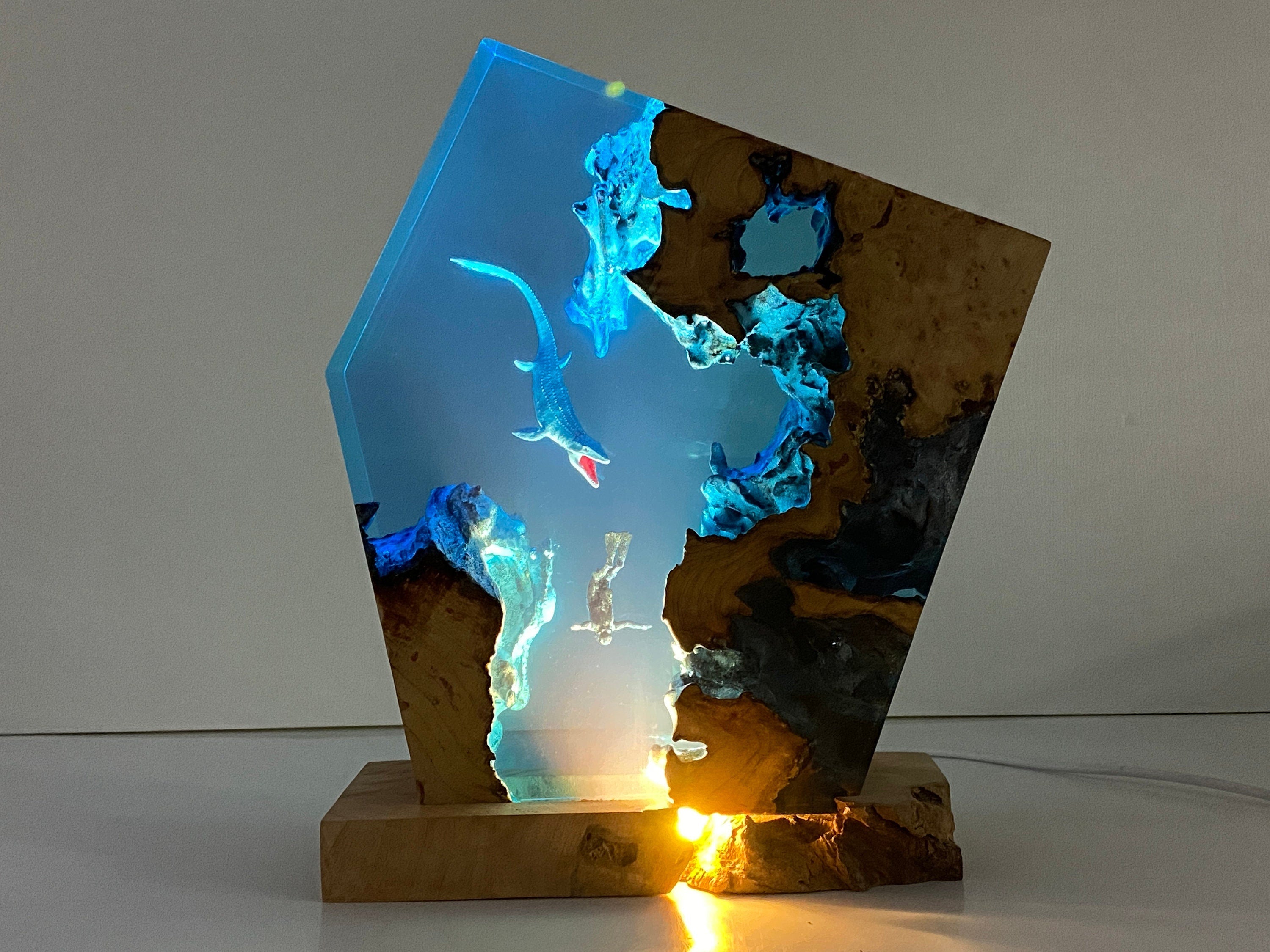 Scuba Diving Deep Sea Exploration Night Light, Large Epoxy Wood Lamp, Unique Gift, Halloween Gift, Christmas Gift