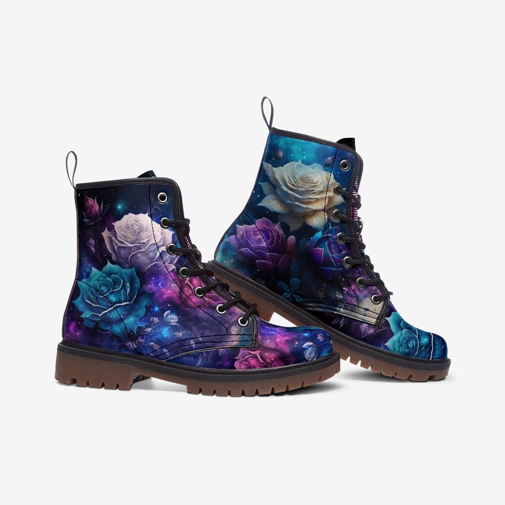 Emerald Blossoms - Rose Galaxy / Gothic, Punk, Unisex Combat Boots For Hippies