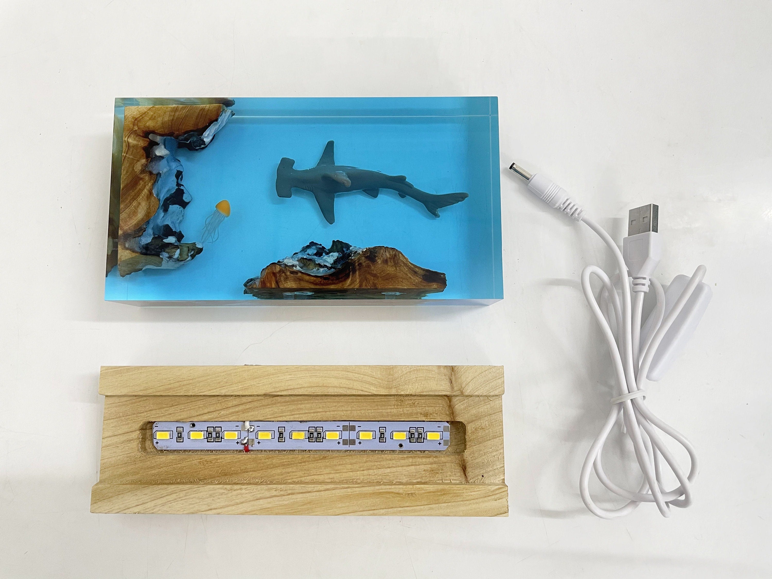 Shark Resin Lamp, Small Family Ornaments, Best Friend Gift, Unique Decoration, Personalized Night Light, Holiday Gift