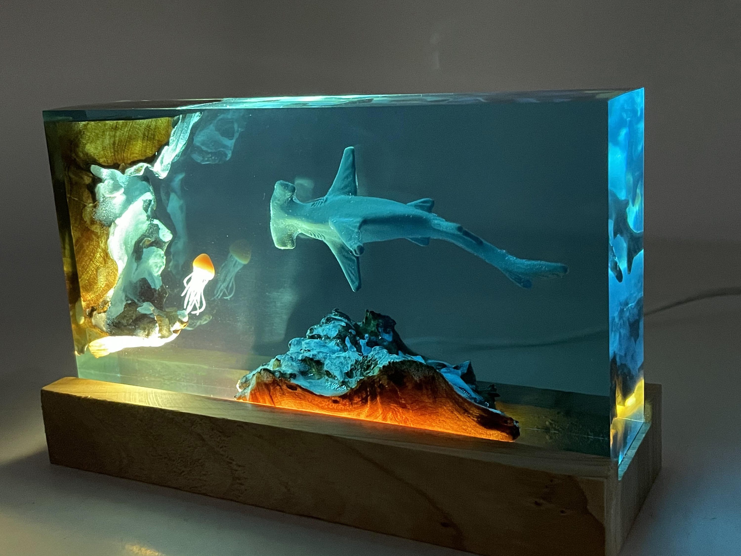 Shark Resin Lamp, Small Family Ornaments, Best Friend Gift, Unique Decoration, Personalized Night Light, Holiday Gift