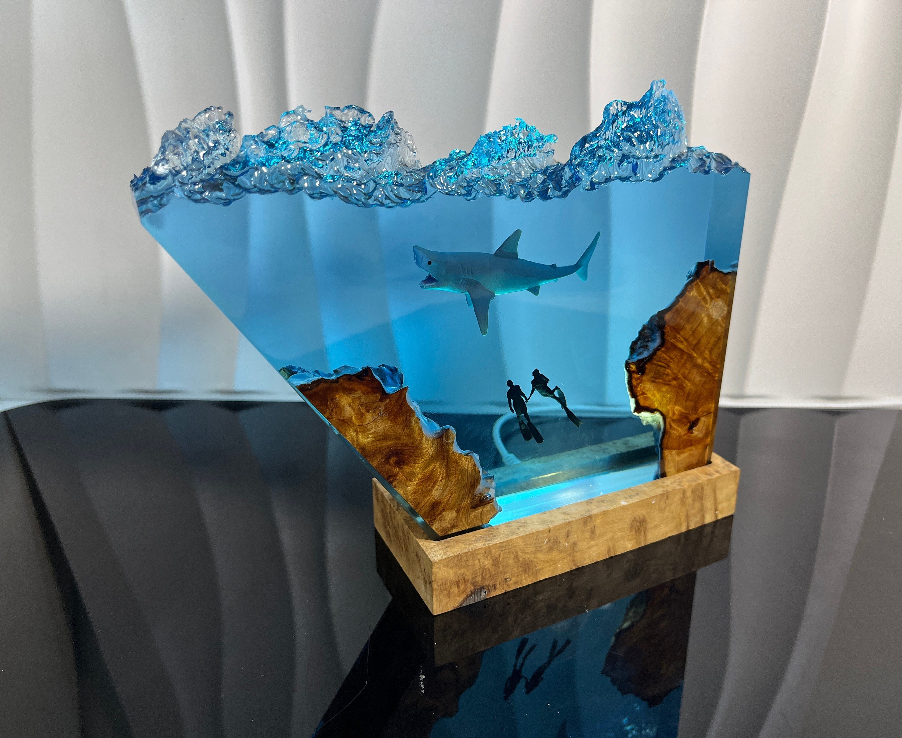 Ocean Shark Epoxy Resin Night Light, Diver Led Night Light, Halloween Gifts, Christmas Gifts, Best Friend Gifts