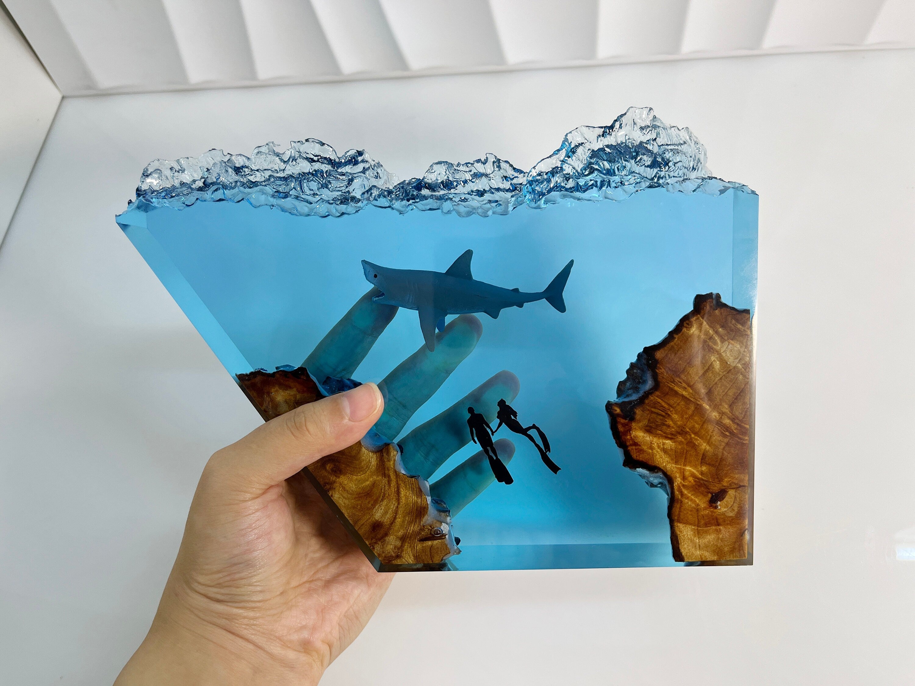 Ocean Shark Epoxy Resin Night Light, Diver Led Night Light, Halloween Gifts, Christmas Gifts, Best Friend Gifts