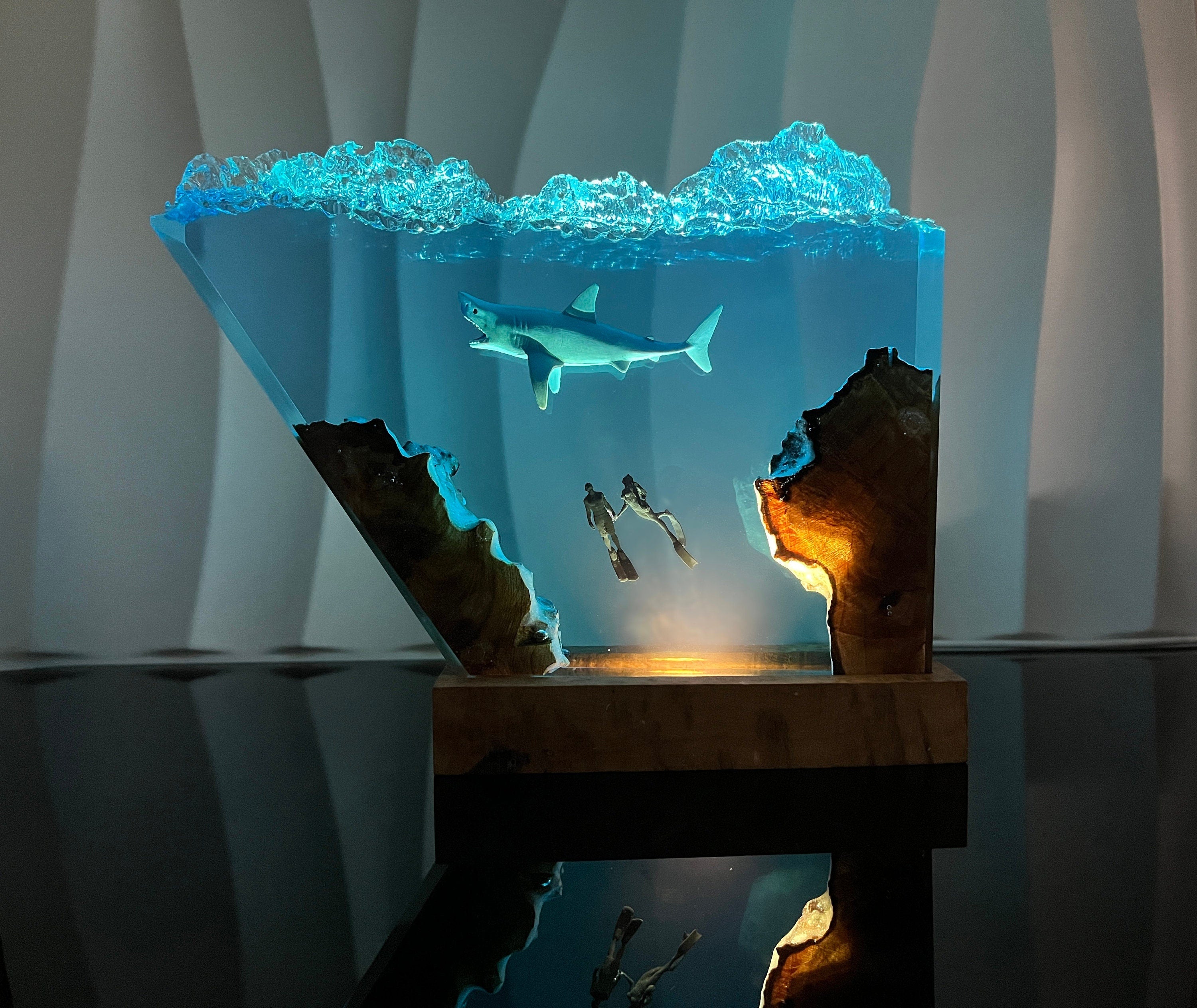 Ocean Shark Epoxy Resin Night Light, Diver Led Night Light, Halloween Gifts, Christmas Gifts, Best Friend Gifts