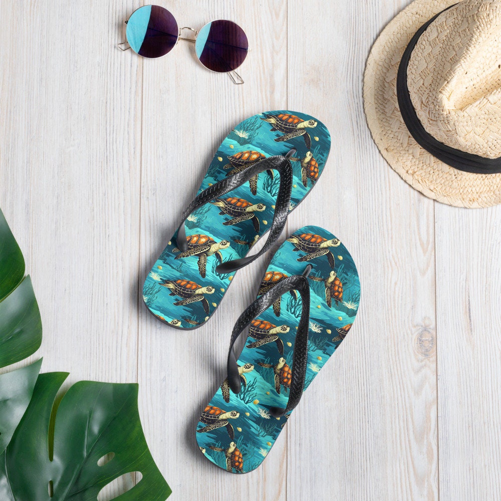 Emerald  Blossoms - Sea Turtle Flip Flops