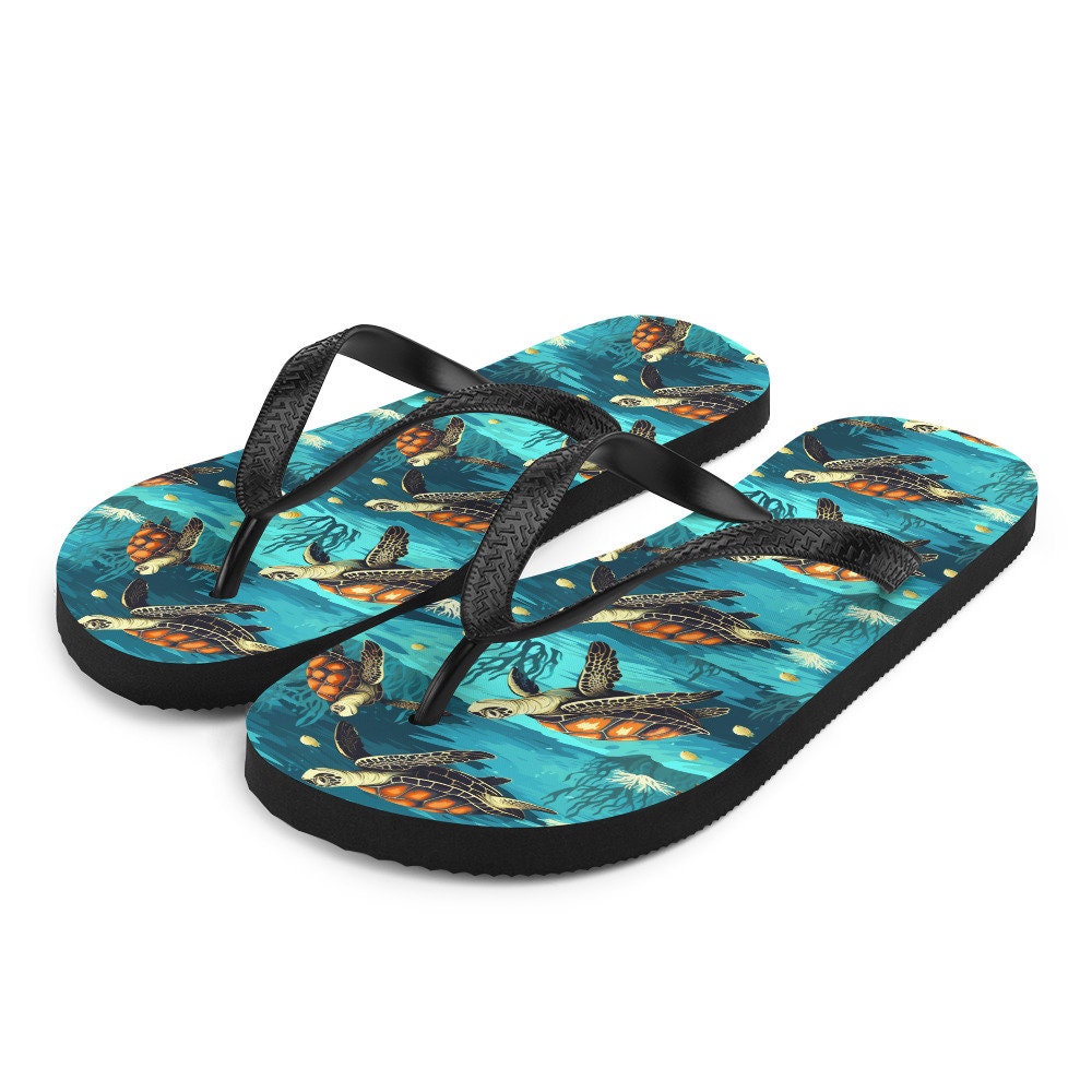 Emerald  Blossoms - Sea Turtle Flip Flops