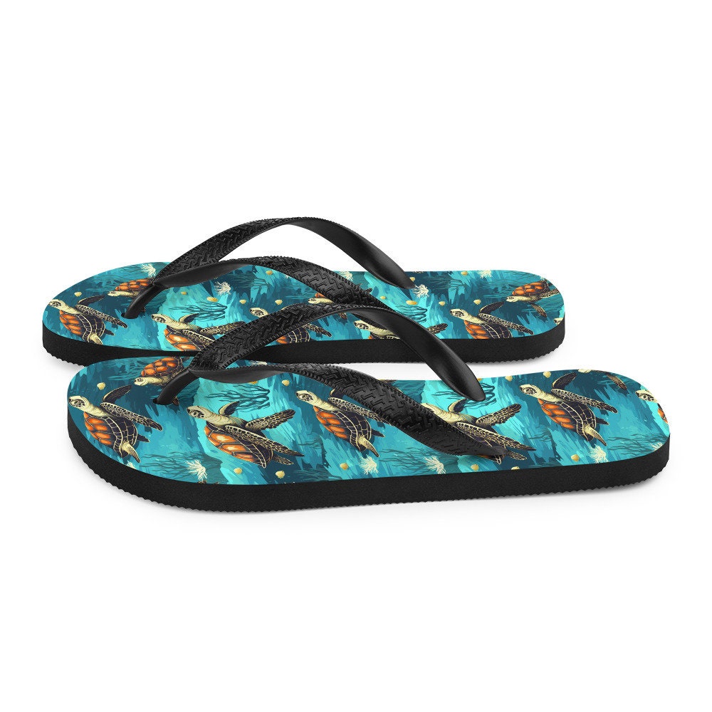 Emerald  Blossoms - Sea Turtle Flip Flops