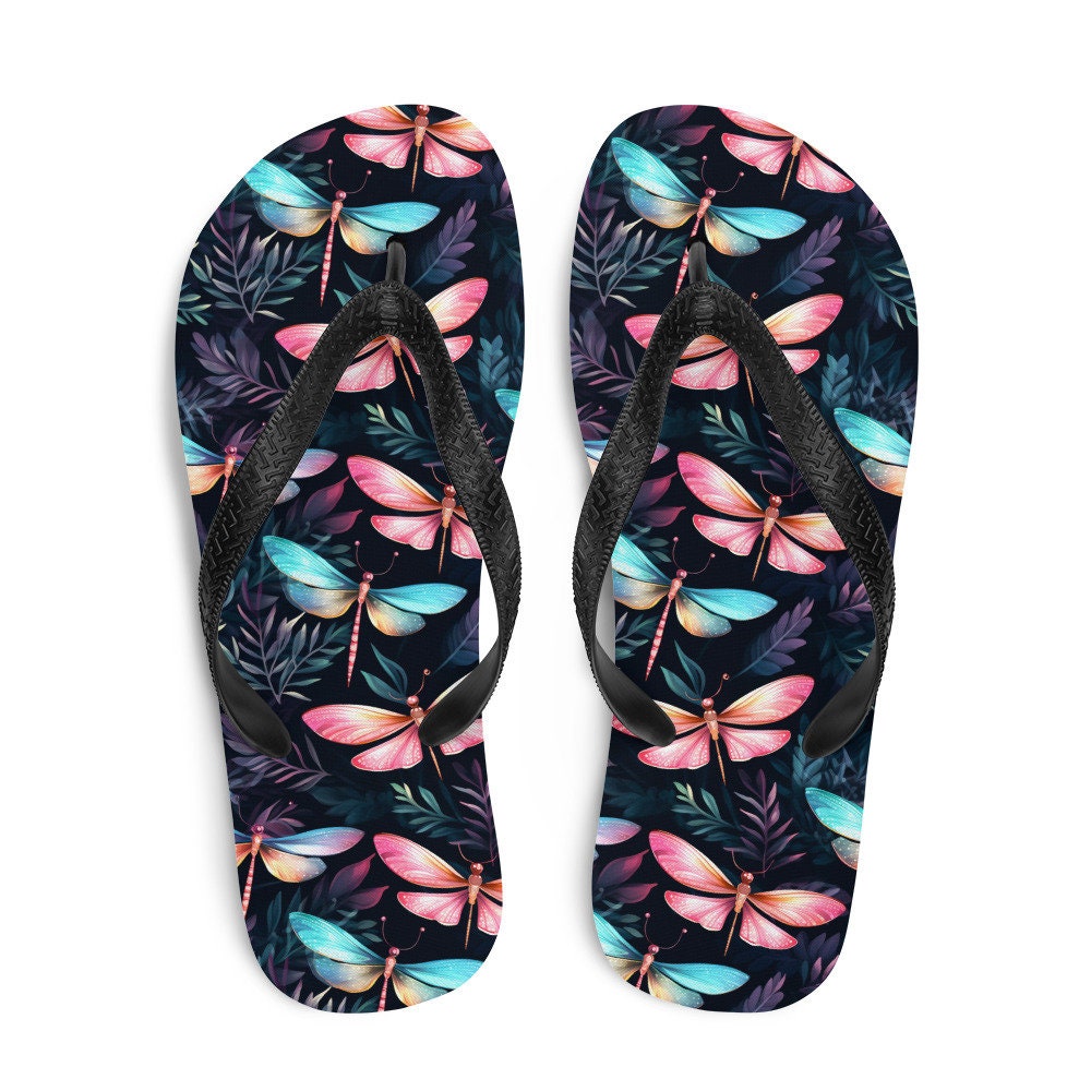 Emerald  Blossoms - Dragonfly Summer Flip Flops