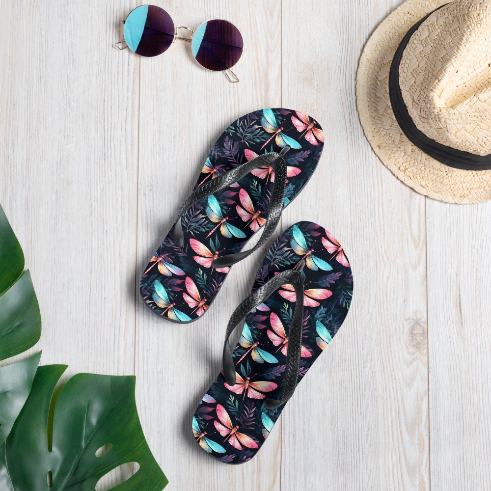 Emerald  Blossoms - Dragonfly Summer Flip Flops