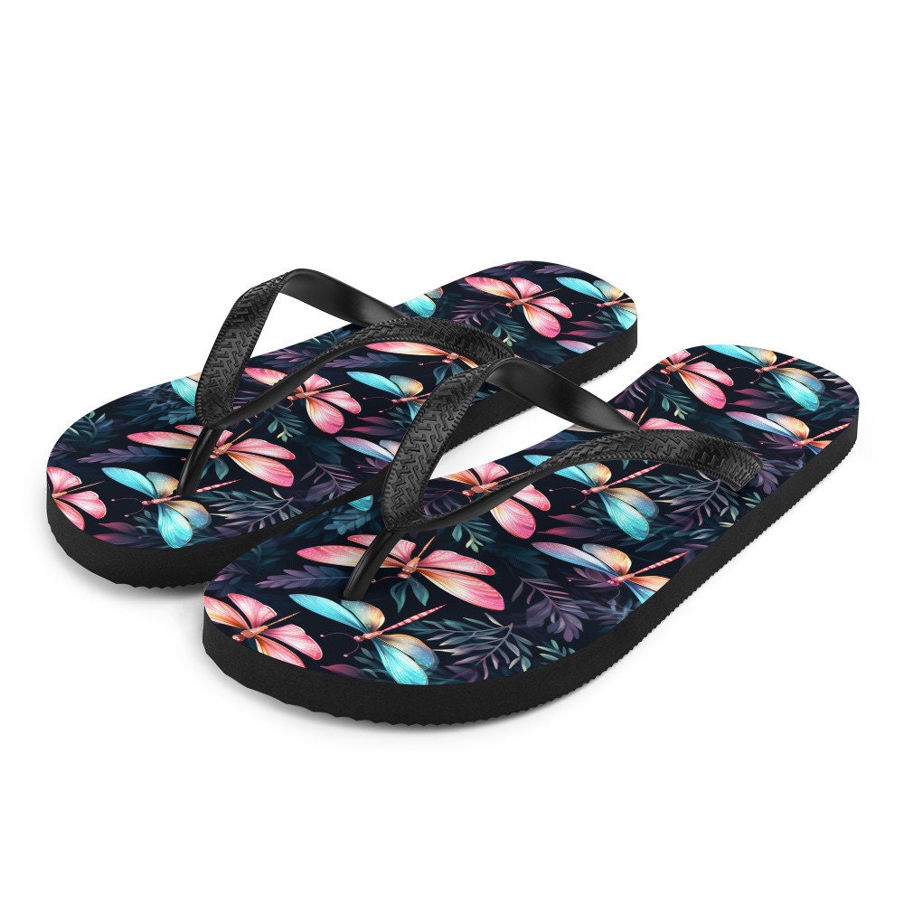 Emerald  Blossoms - Dragonfly Summer Flip Flops