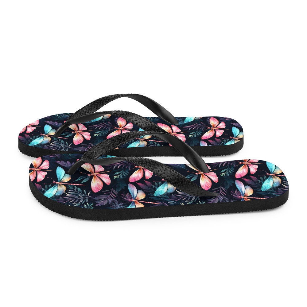 Emerald  Blossoms - Dragonfly Summer Flip Flops