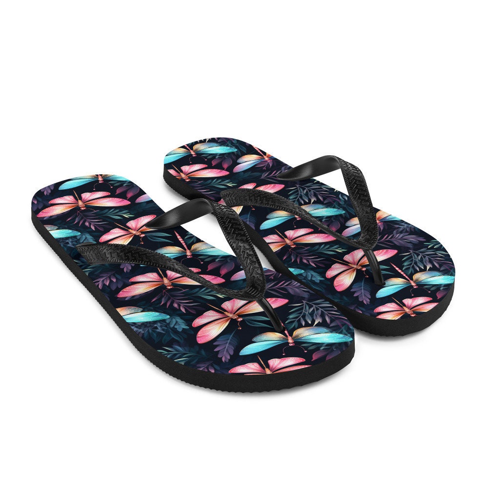 Emerald  Blossoms - Dragonfly Summer Flip Flops