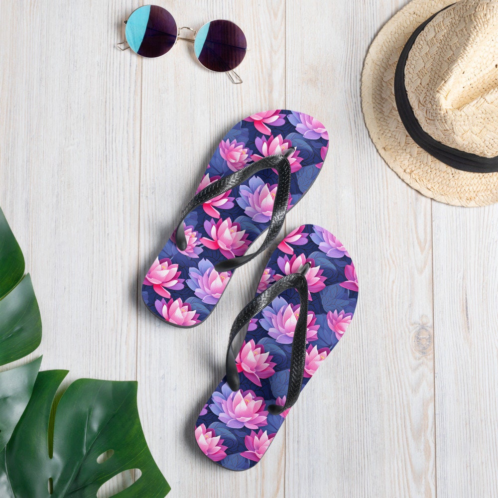 Emerald  Blossoms - Pink & Purple Lotus Flip Flops