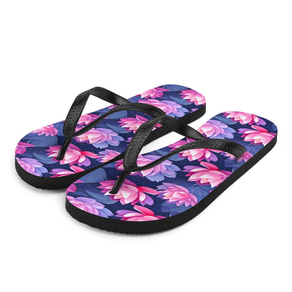 Emerald  Blossoms - Pink & Purple Lotus Flip Flops