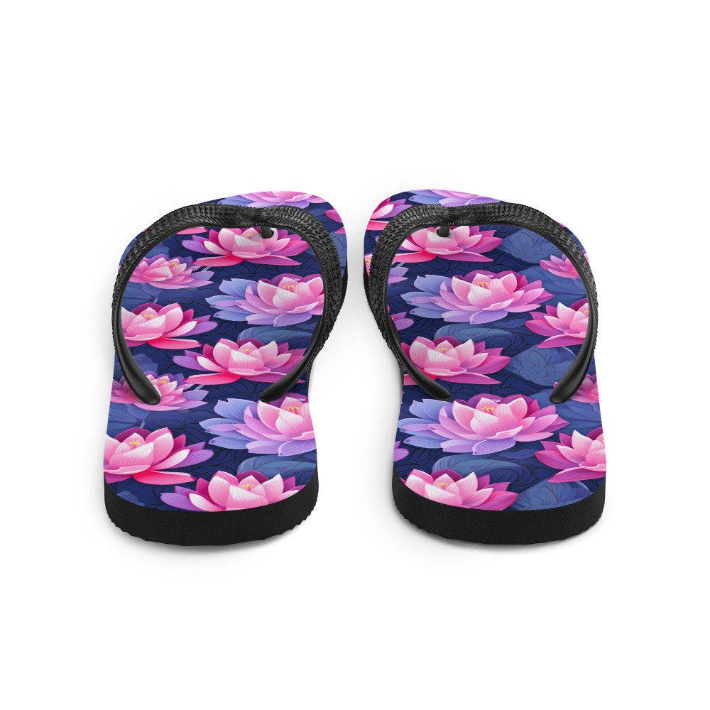 Emerald  Blossoms - Pink & Purple Lotus Flip Flops