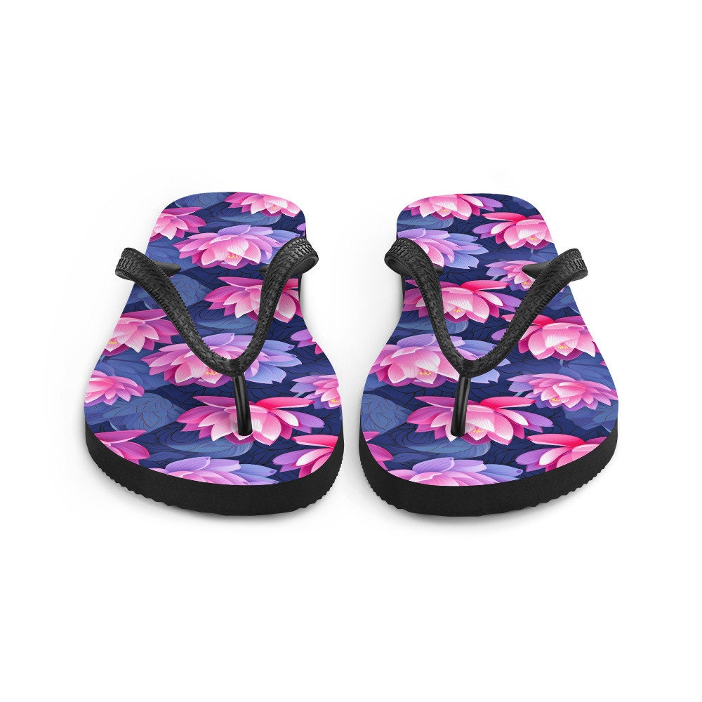 Emerald  Blossoms - Pink & Purple Lotus Flip Flops