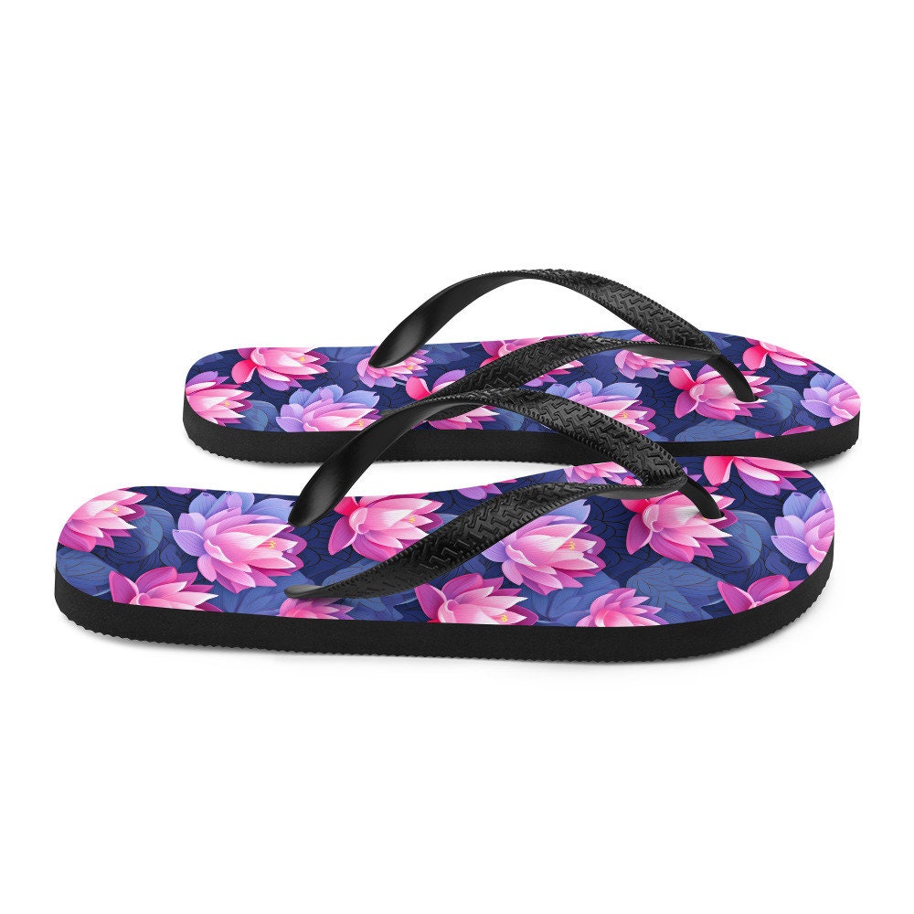 Emerald  Blossoms - Pink & Purple Lotus Flip Flops