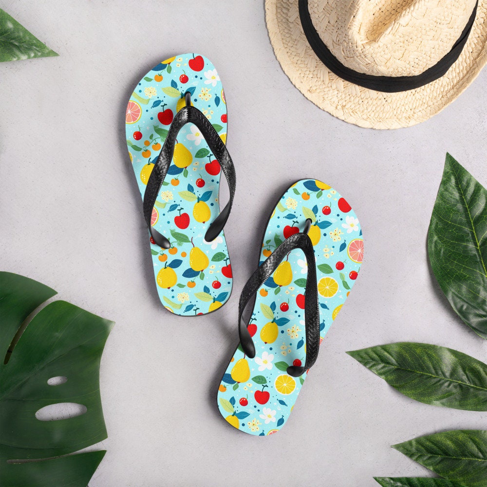 Emerald  Blossoms - Summer Fruit Garden Flip Flops