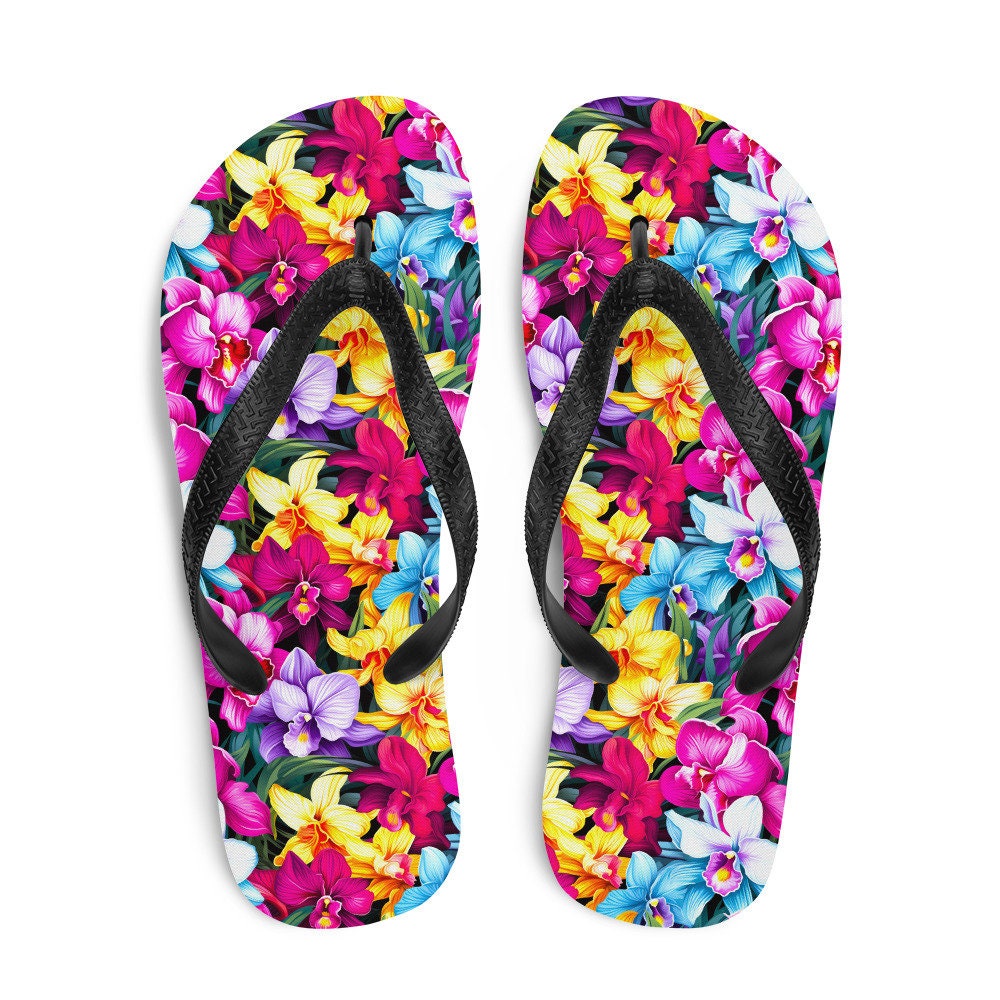 Emerald  Blossoms - Colorful Orchid Flip Flops