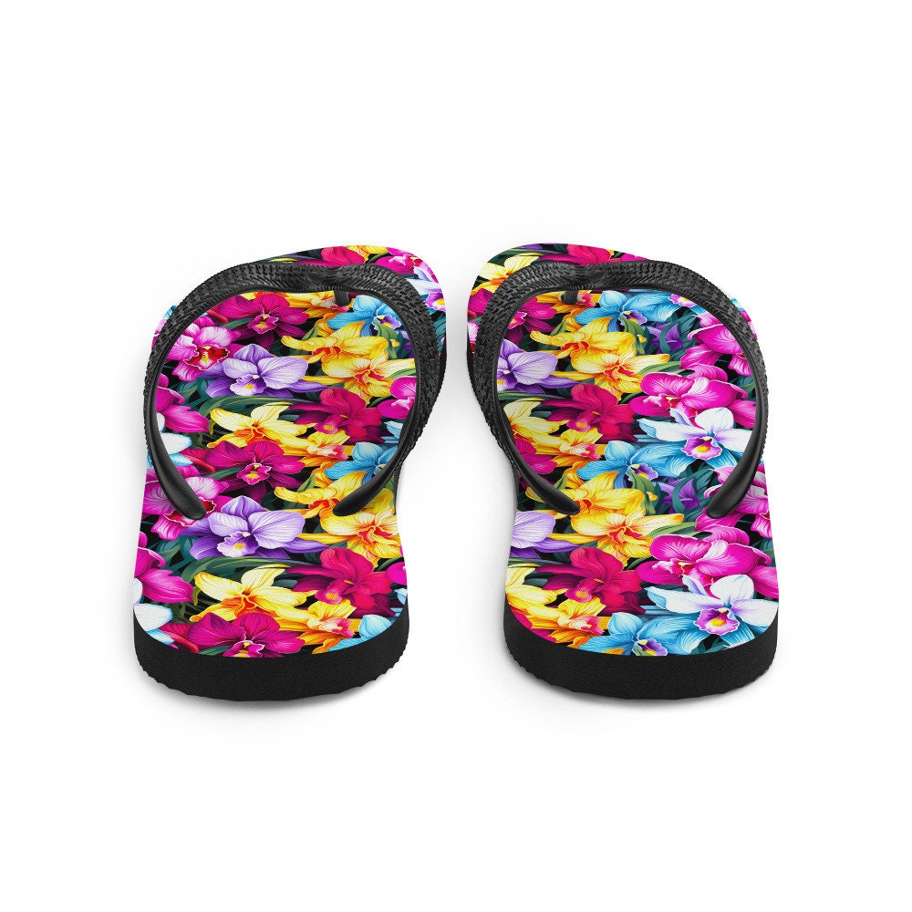 Emerald  Blossoms - Colorful Orchid Flip Flops