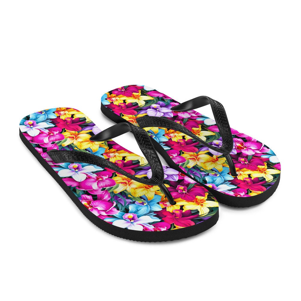 Emerald  Blossoms - Colorful Orchid Flip Flops