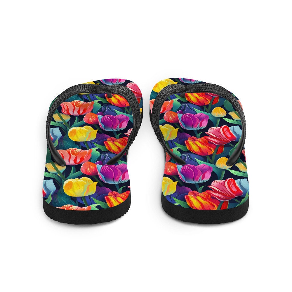 Emerald  Blossoms - Multicolor Tulip Flip Flops