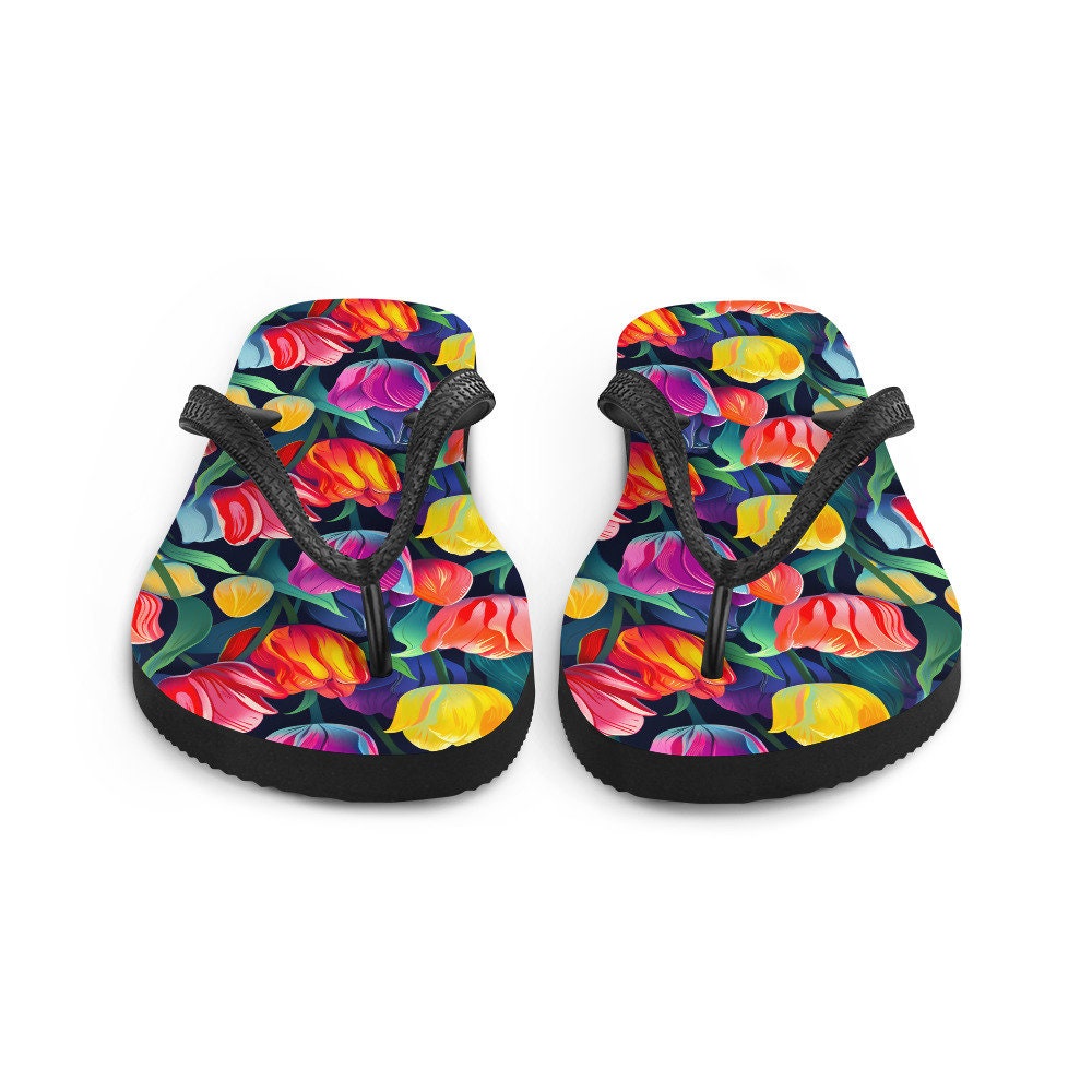 Emerald  Blossoms - Multicolor Tulip Flip Flops