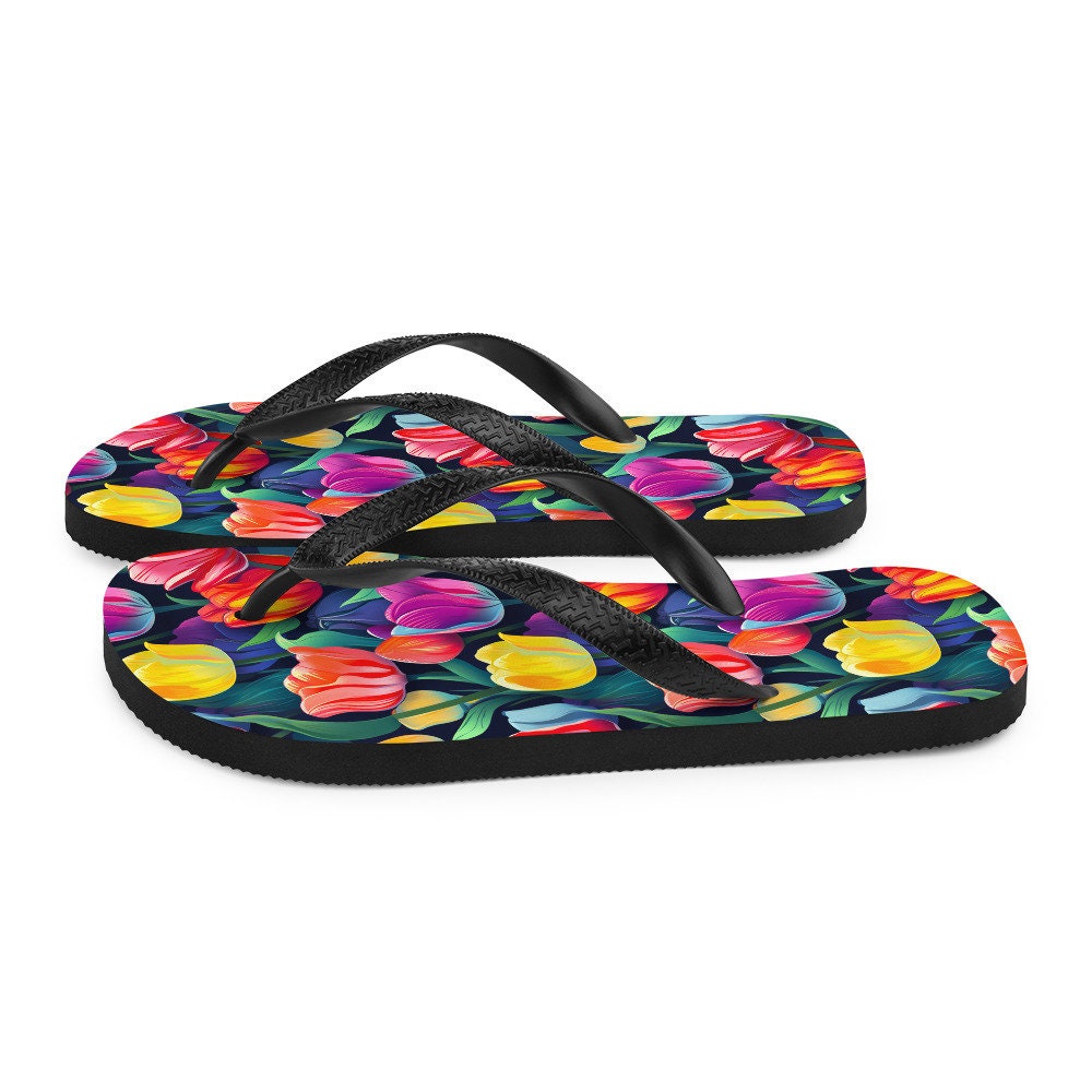 Emerald  Blossoms - Multicolor Tulip Flip Flops