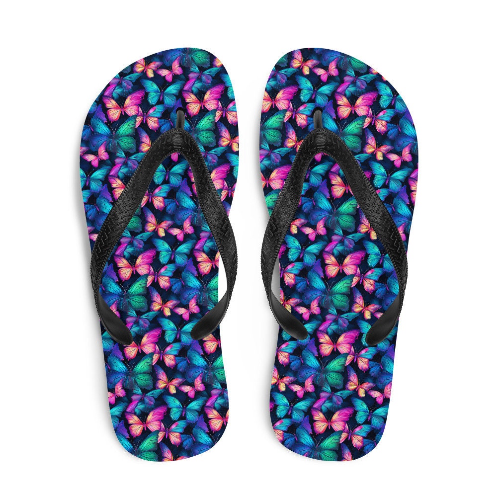 Emerald  Blossoms - Iridescent Butterfly Flip Flops