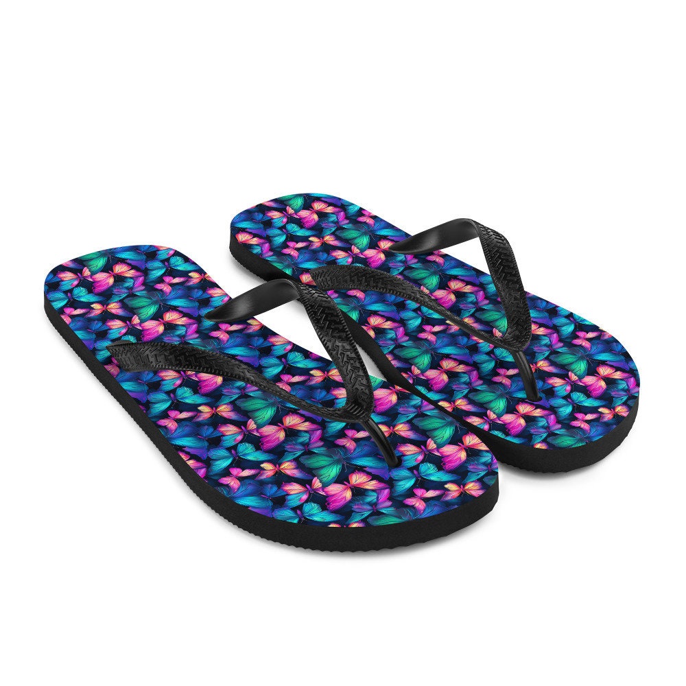 Emerald  Blossoms - Iridescent Butterfly Flip Flops