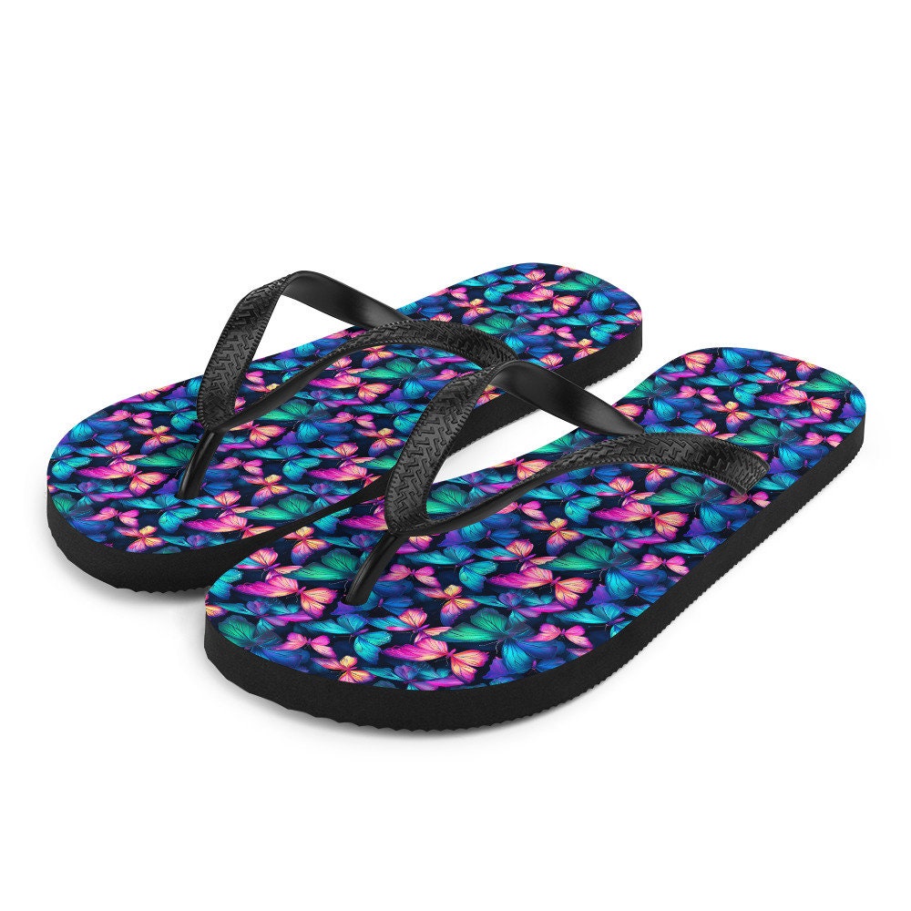 Emerald  Blossoms - Iridescent Butterfly Flip Flops