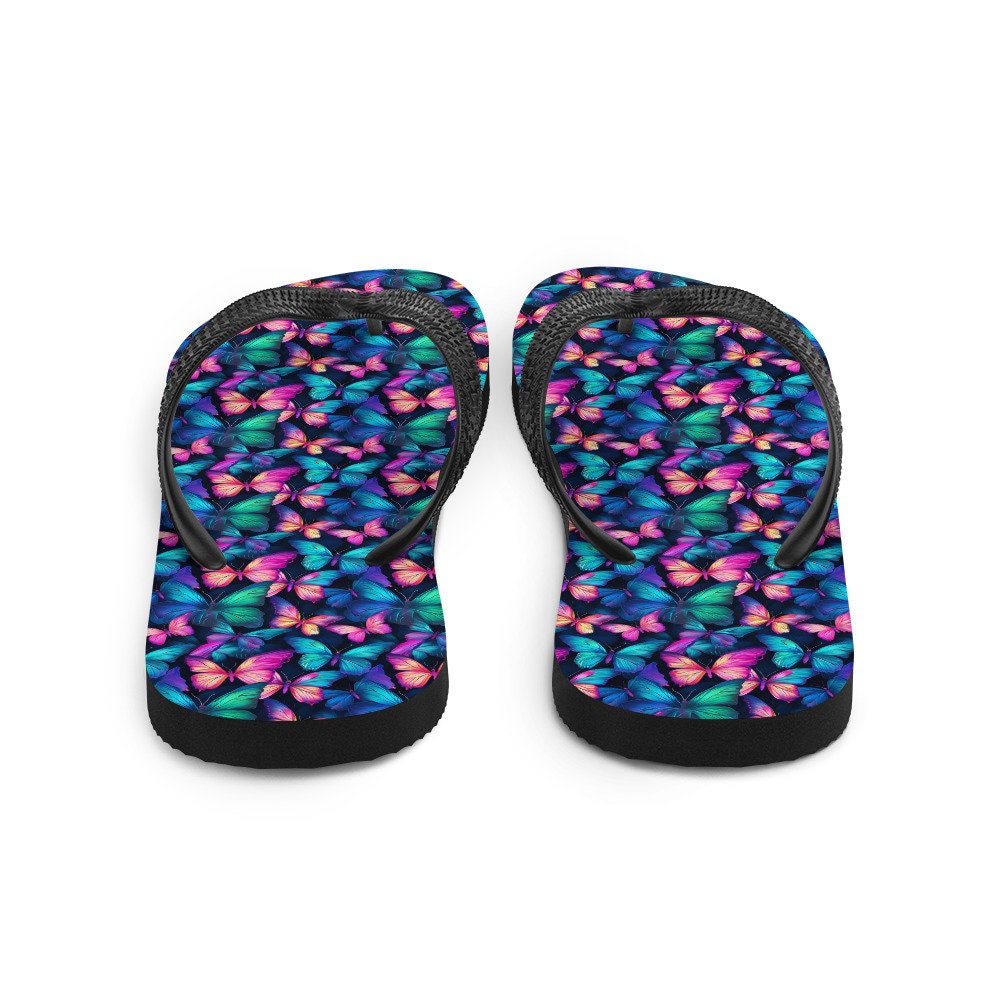 Emerald  Blossoms - Iridescent Butterfly Flip Flops