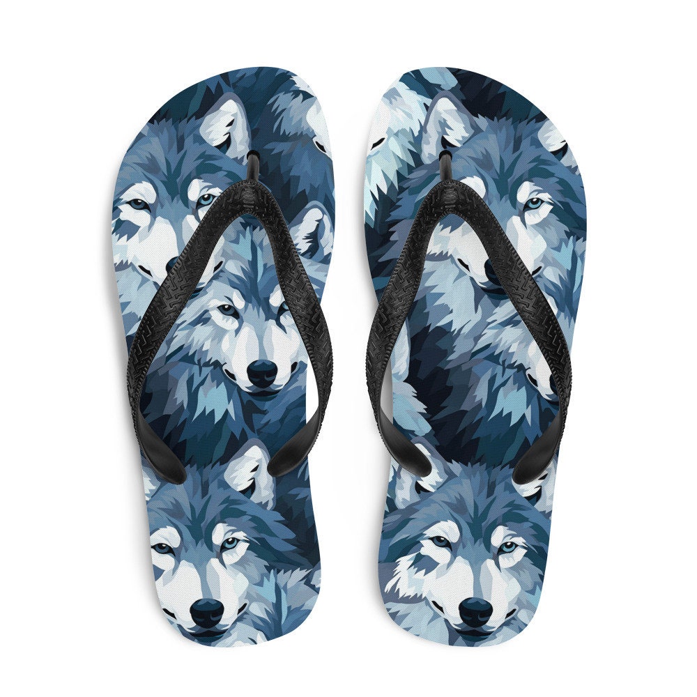 Emerald  Blossoms - Gray Wolf Flip Flops