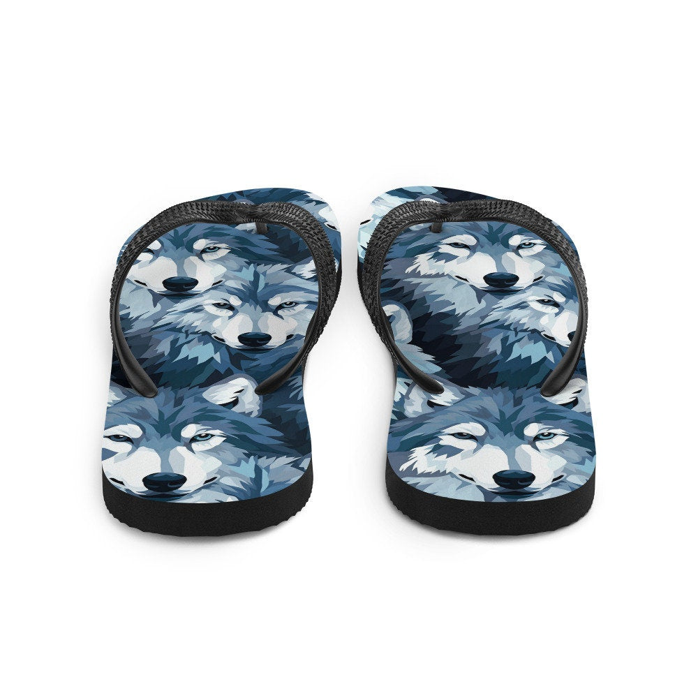 Emerald  Blossoms - Gray Wolf Flip Flops