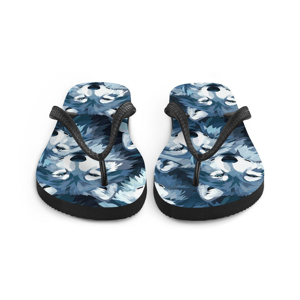 Emerald  Blossoms - Gray Wolf Flip Flops