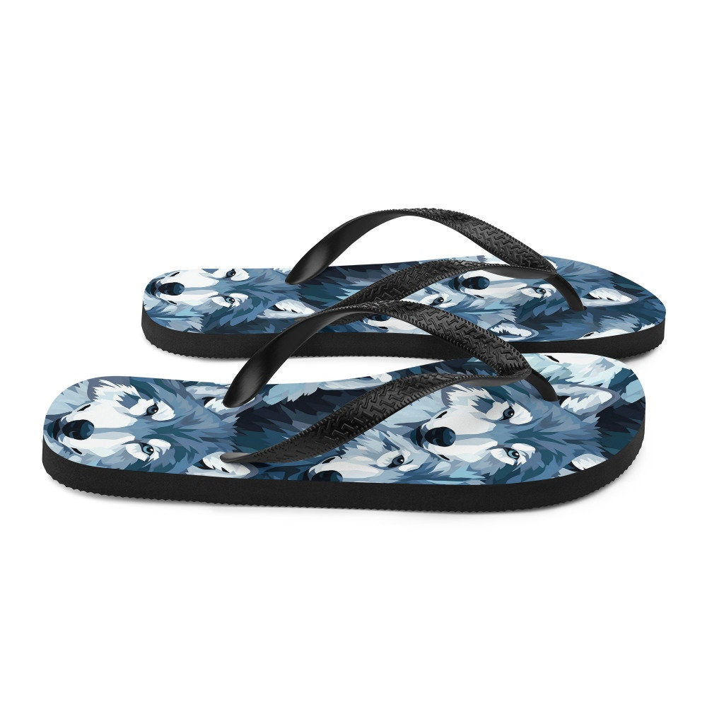 Emerald  Blossoms - Gray Wolf Flip Flops