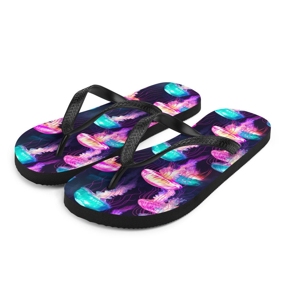 Emerald  Blossoms - Iridescent Jellyfish Flip Flops