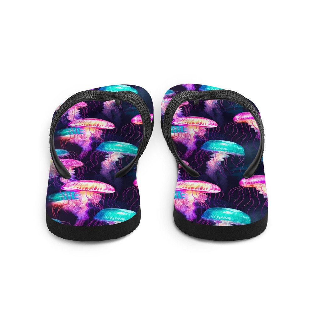 Emerald  Blossoms - Iridescent Jellyfish Flip Flops