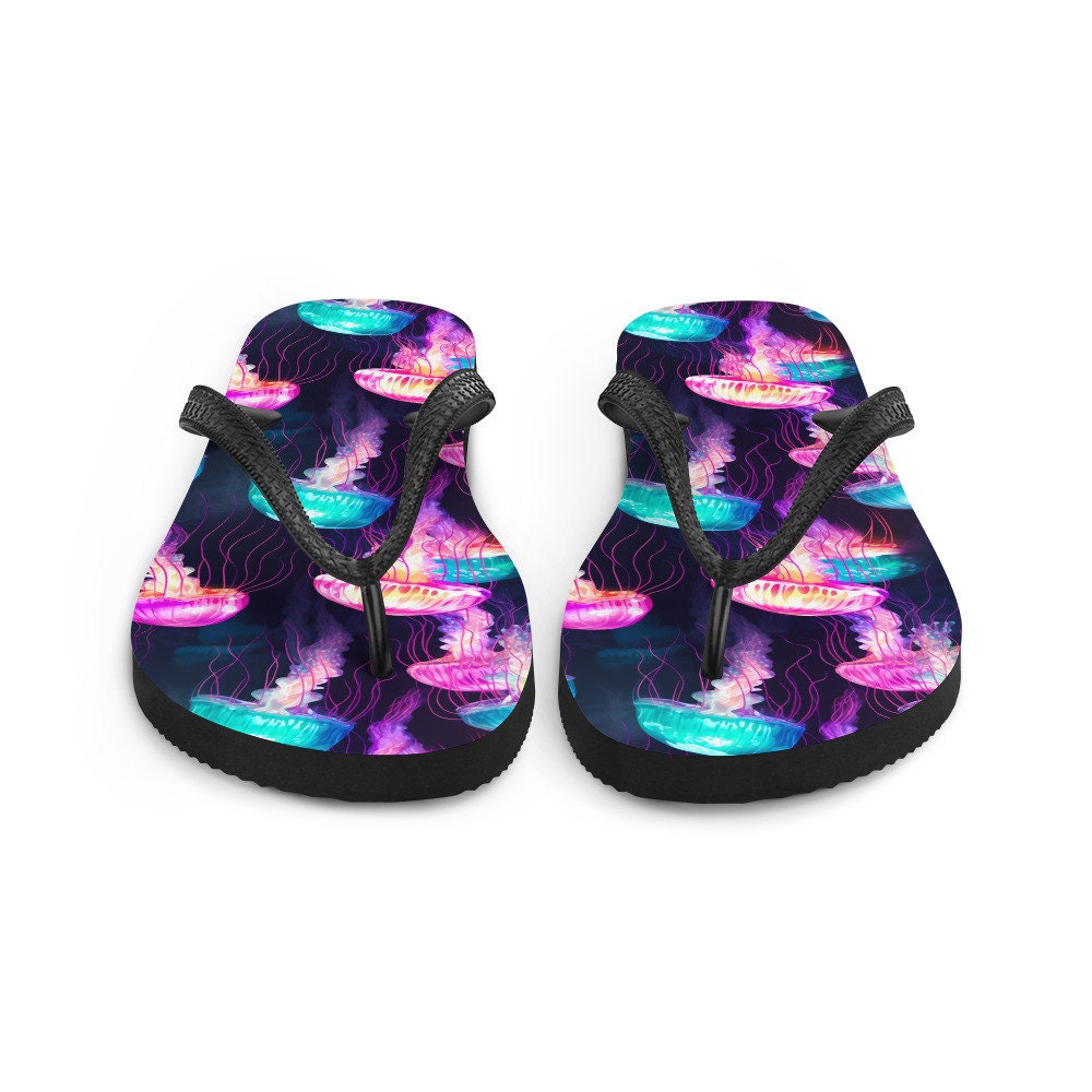 Emerald  Blossoms - Iridescent Jellyfish Flip Flops