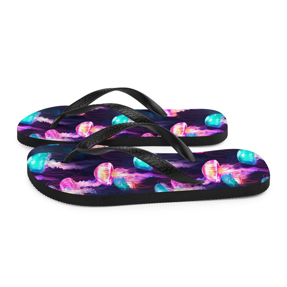 Emerald  Blossoms - Iridescent Jellyfish Flip Flops