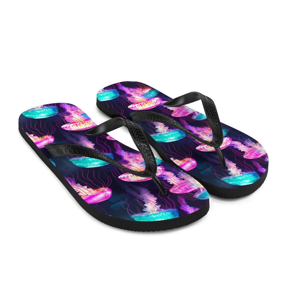 Emerald  Blossoms - Iridescent Jellyfish Flip Flops