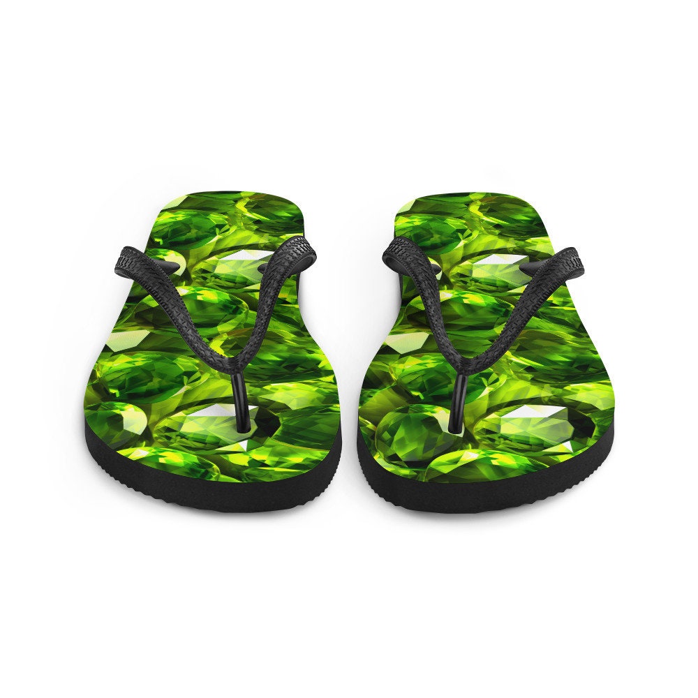 Emerald  Blossoms - Sun-Kissed Peridot Flip Flops