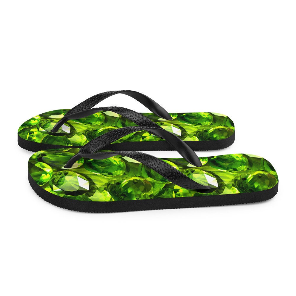 Emerald  Blossoms - Sun-Kissed Peridot Flip Flops