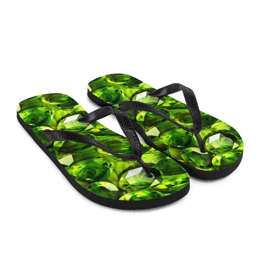 Emerald  Blossoms - Sun-Kissed Peridot Flip Flops